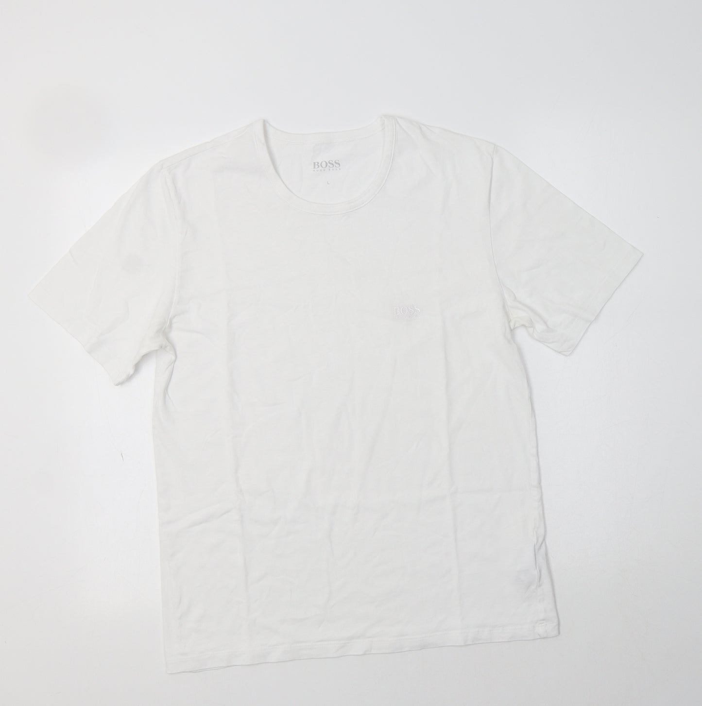 Boss Mens White  Cotton  T-Shirt Size L Crew Neck