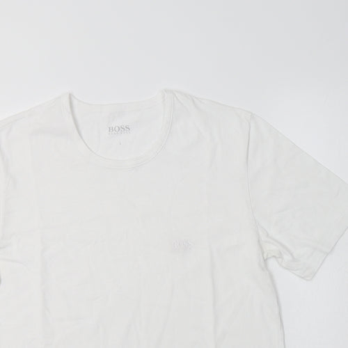 Boss Mens White  Cotton  T-Shirt Size L Crew Neck