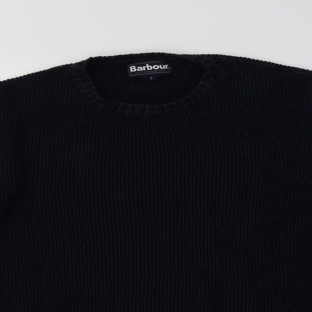 Barbour Mens Blue Crew Neck  Cotton Pullover Jumper Size L