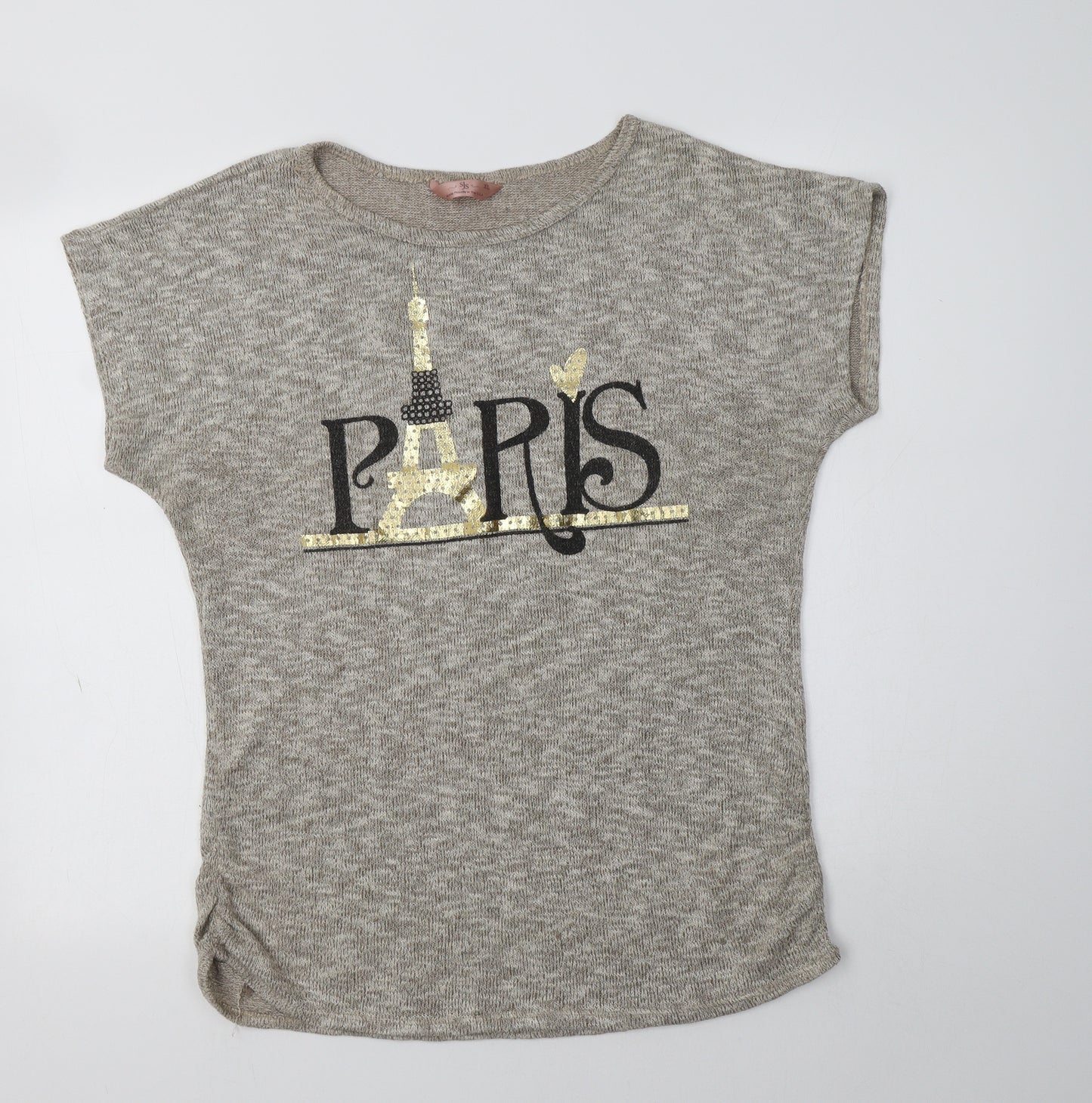 SJS Womens Beige Round Neck  Polyester Pullover Jumper Size XL   - Paris