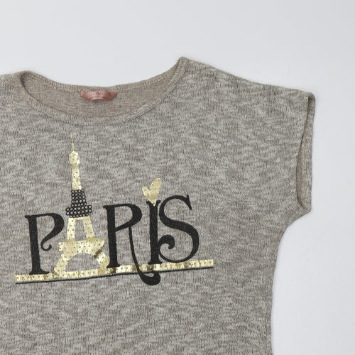 SJS Womens Beige Round Neck  Polyester Pullover Jumper Size XL   - Paris