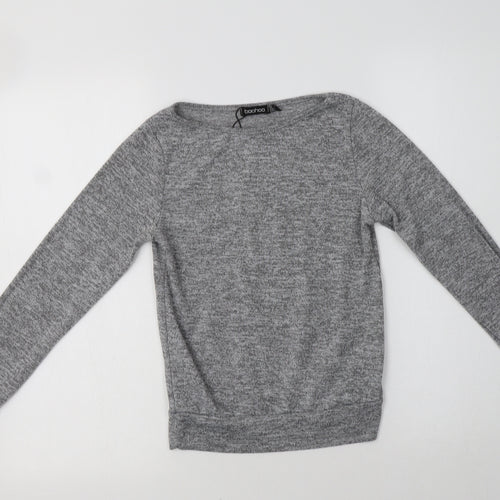 Boohoo Womens Grey  Polyester Basic Blouse Size 6 Crew Neck