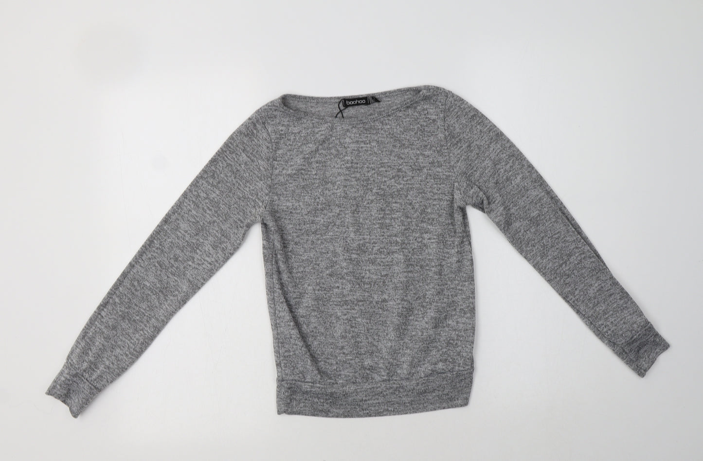 Boohoo Womens Grey  Polyester Basic Blouse Size 6 Crew Neck