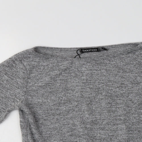 Boohoo Womens Grey  Polyester Basic Blouse Size 6 Crew Neck