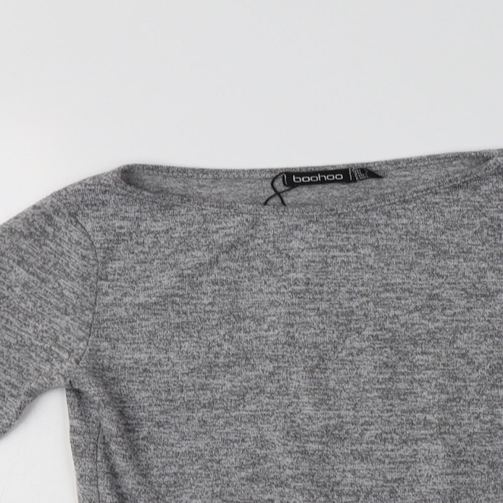 Boohoo Womens Grey  Polyester Basic Blouse Size 6 Crew Neck