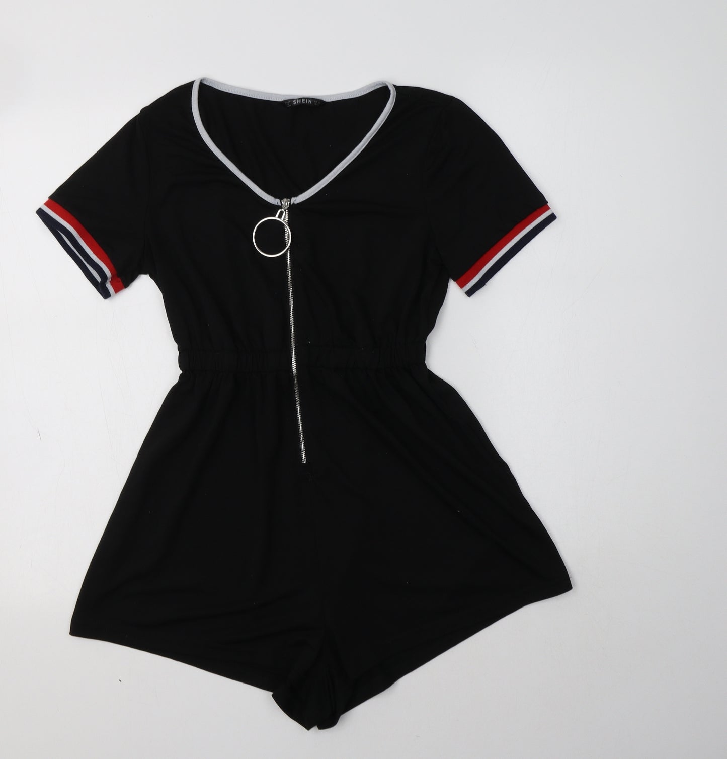SheIn Womens Black Striped Polyester Playsuit One-Piece Size XS  Zip