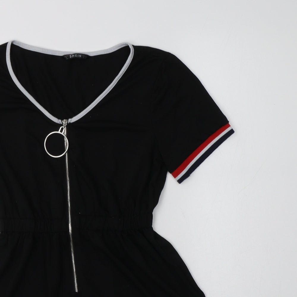 SheIn Womens Black Striped Polyester Playsuit One-Piece Size XS  Zip