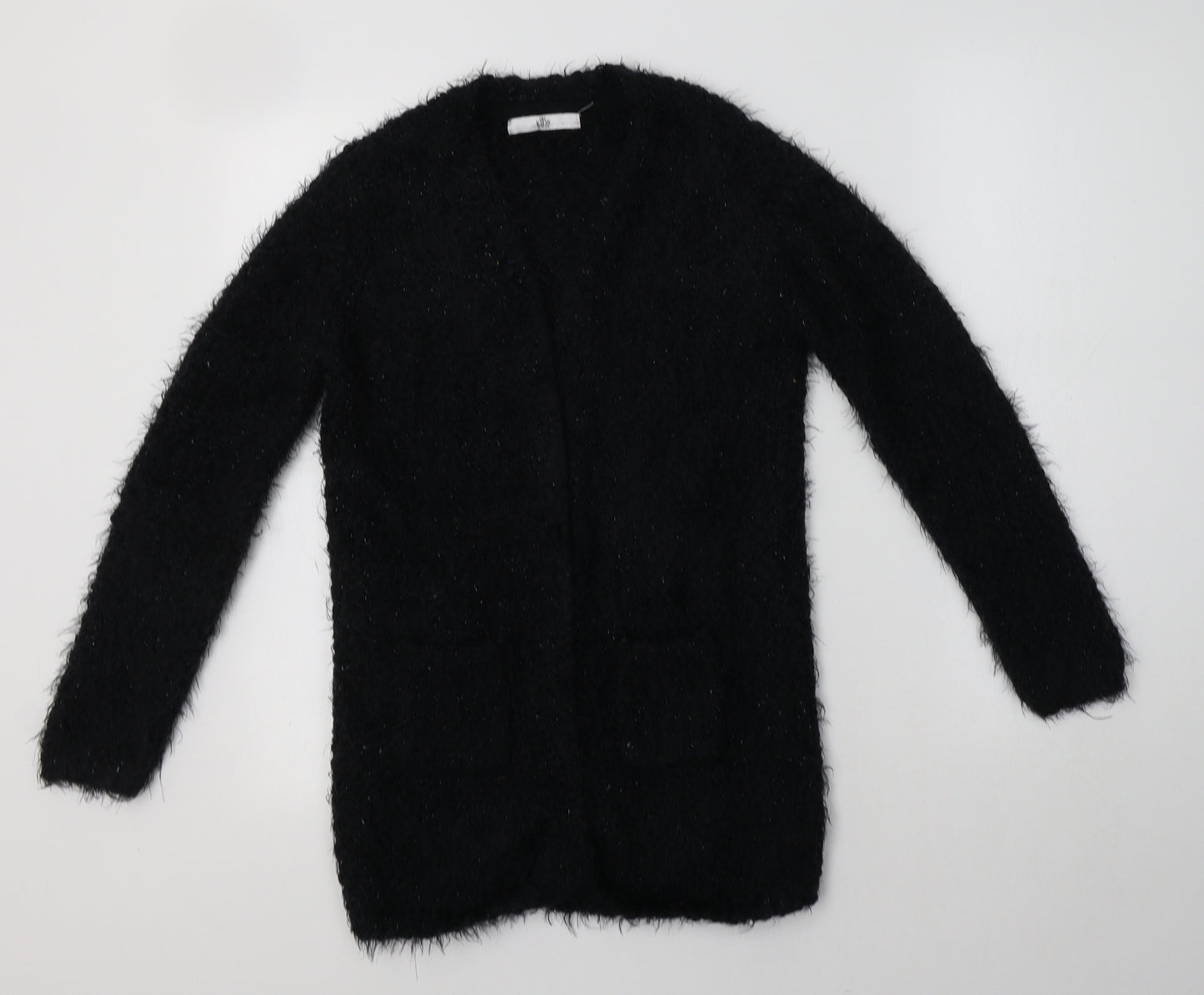 M&S Girls Black V-Neck  Polyamide Cardigan Jumper Size 12-13 Years   - Fluffy