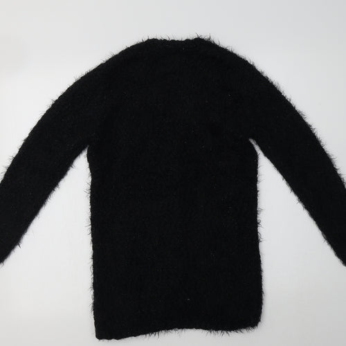 M&S Girls Black V-Neck  Polyamide Cardigan Jumper Size 12-13 Years   - Fluffy