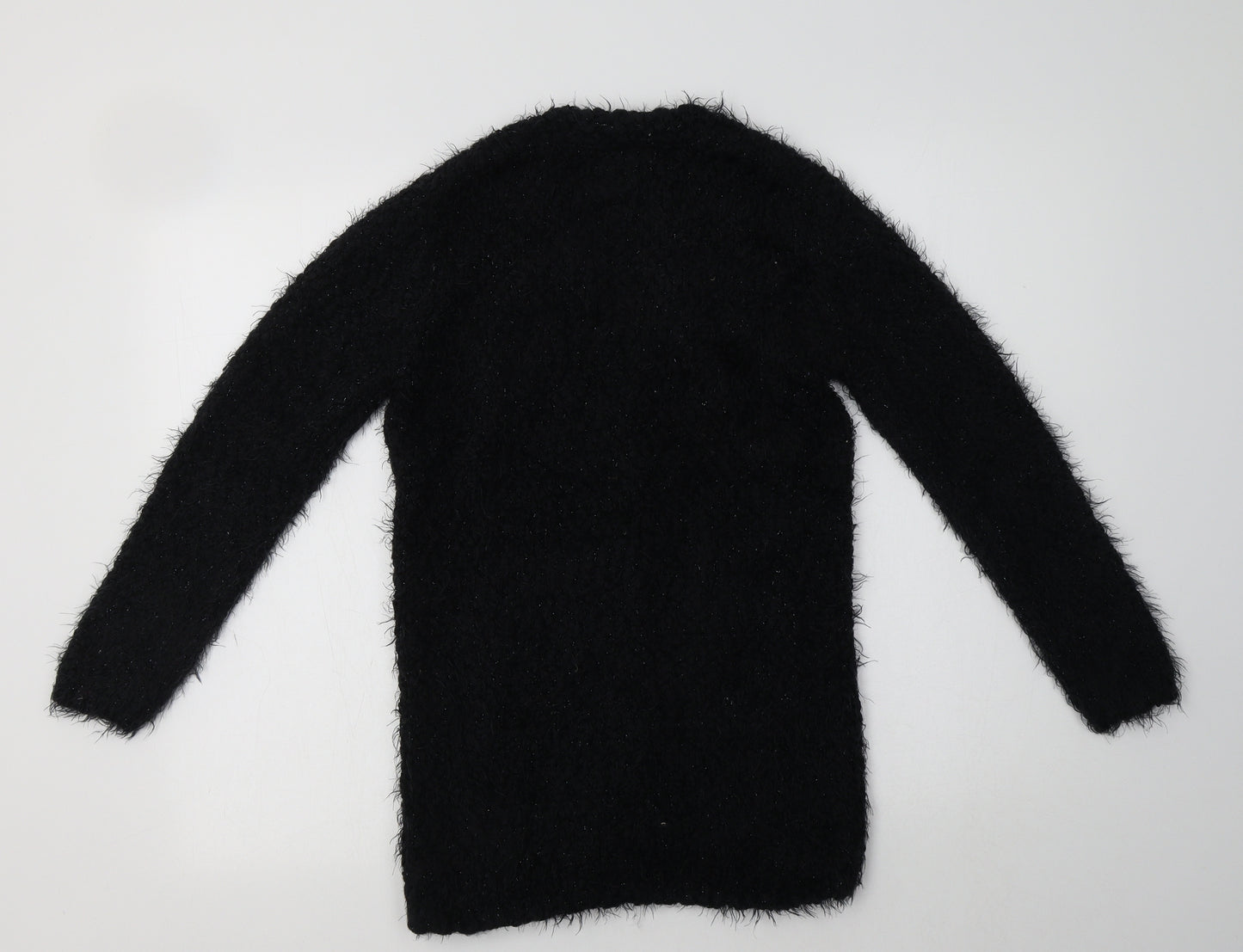 M&S Girls Black V-Neck  Polyamide Cardigan Jumper Size 12-13 Years   - Fluffy