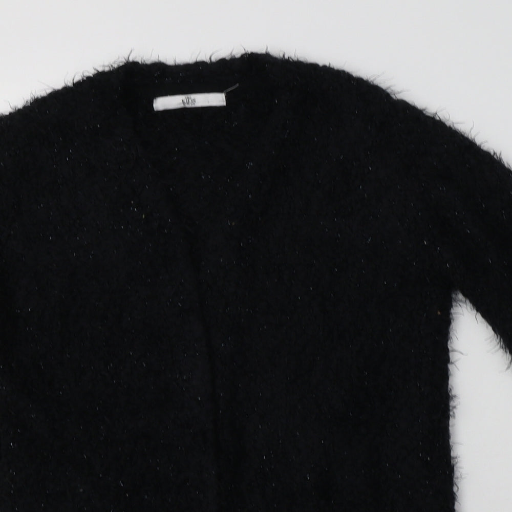 M&S Girls Black V-Neck  Polyamide Cardigan Jumper Size 12-13 Years   - Fluffy