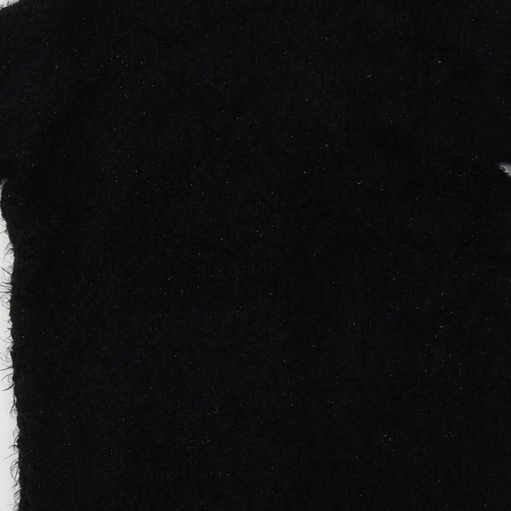 M&S Girls Black V-Neck  Polyamide Cardigan Jumper Size 12-13 Years   - Fluffy