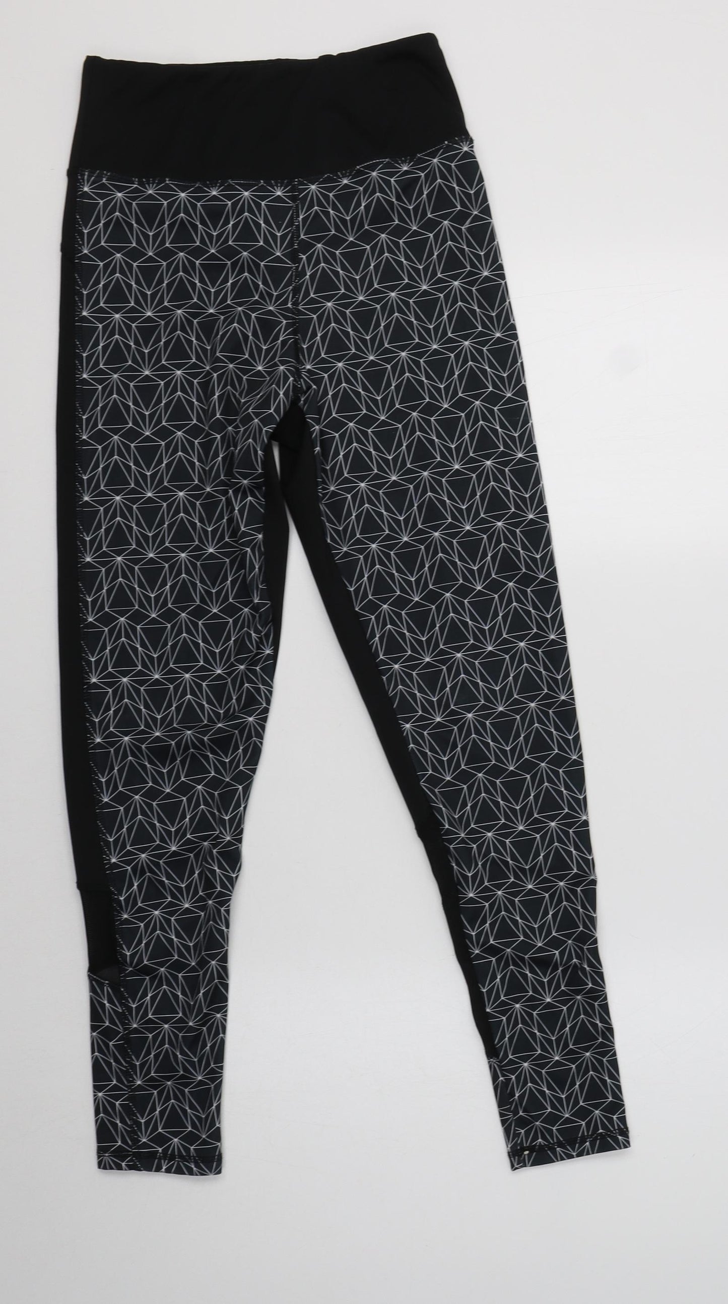 Primark Womens Black Geometric Polyester Compression Leggings Size 10 L27 in Regular