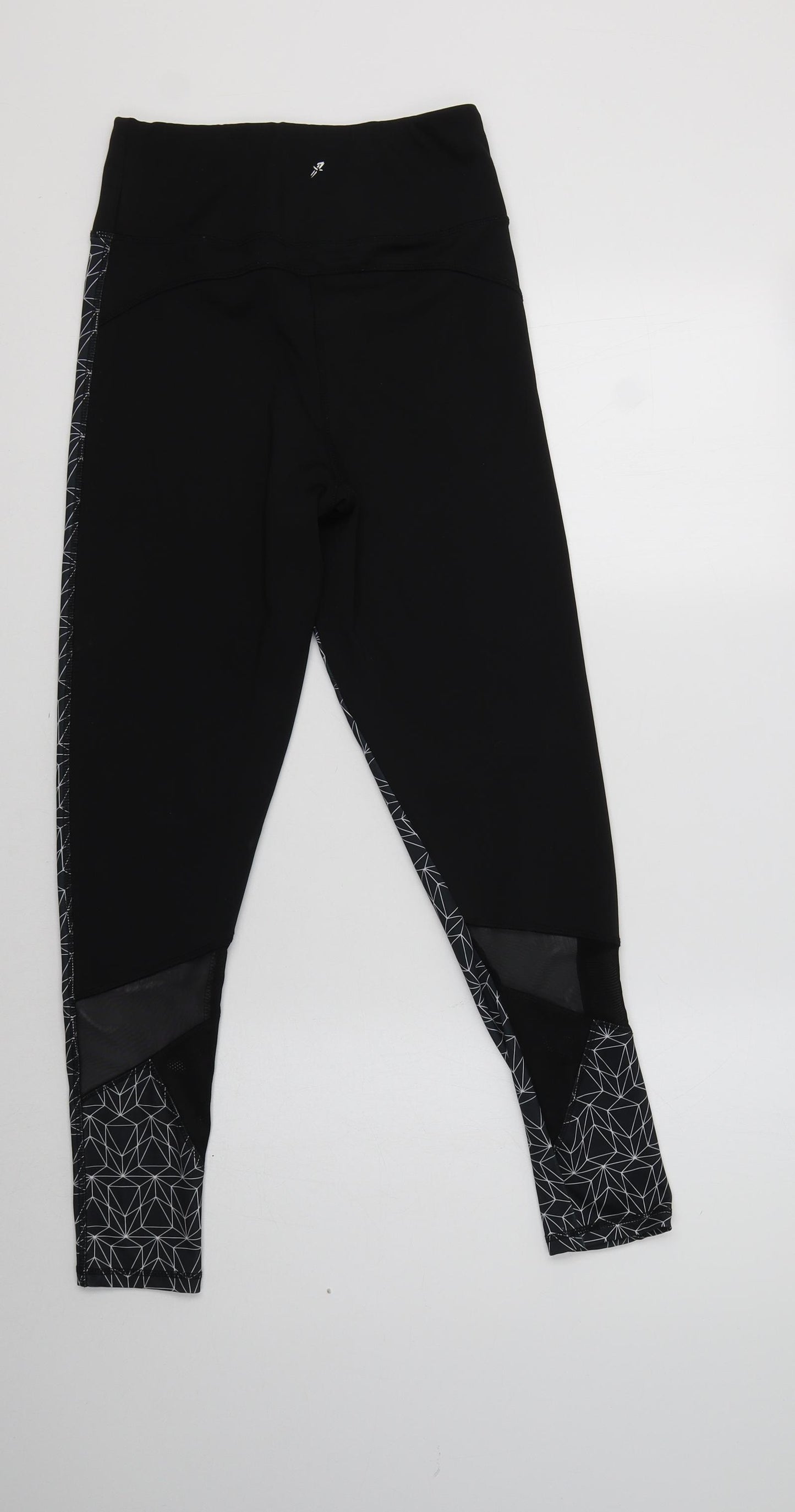 Primark Womens Black Geometric Polyester Compression Leggings Size 10 L27 in Regular