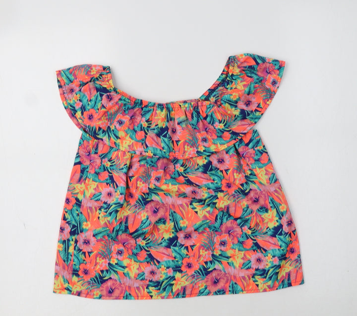Primark Girls Multicoloured Floral Polyester Basic Blouse Size 11-12 Years Off the Shoulder