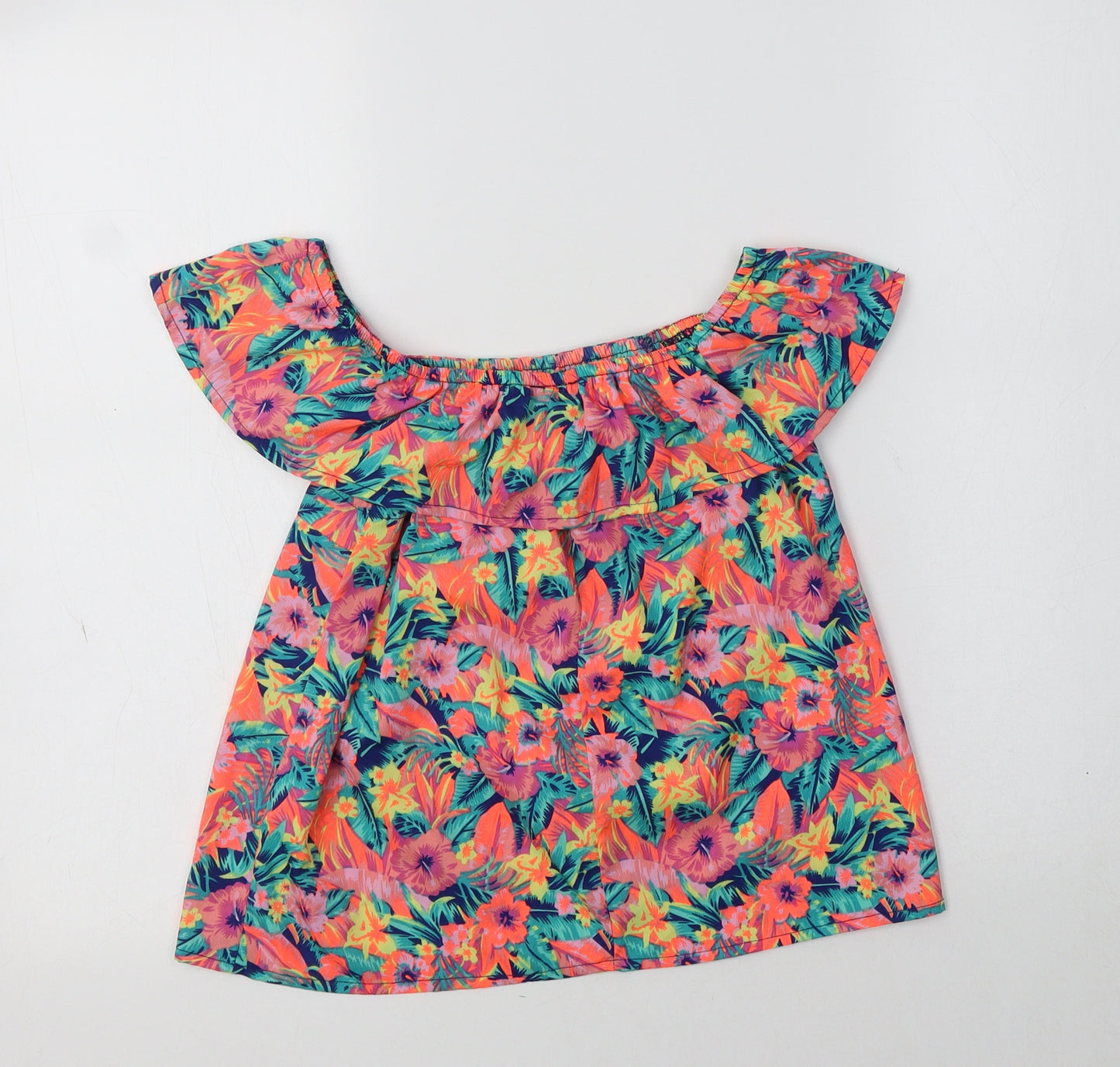 Primark Girls Multicoloured Floral Polyester Basic Blouse Size 11-12 Years Off the Shoulder
