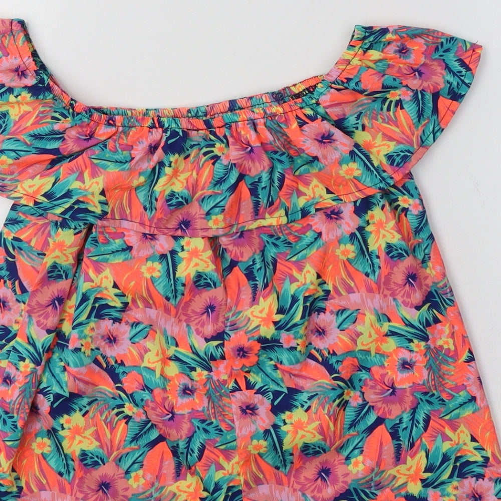 Primark Girls Multicoloured Floral Polyester Basic Blouse Size 11-12 Years Off the Shoulder
