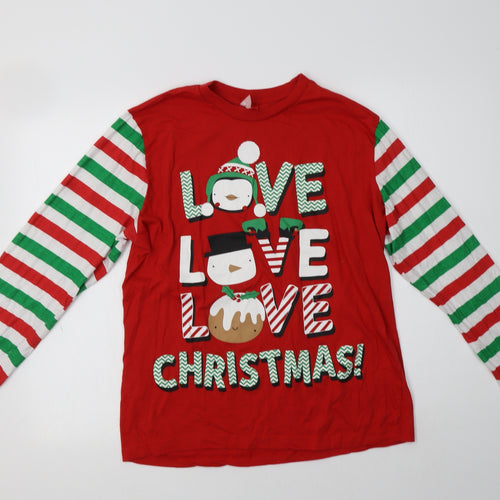 B&M Mens Red Striped Cotton  Pyjama Top Size M   - Christmas Top