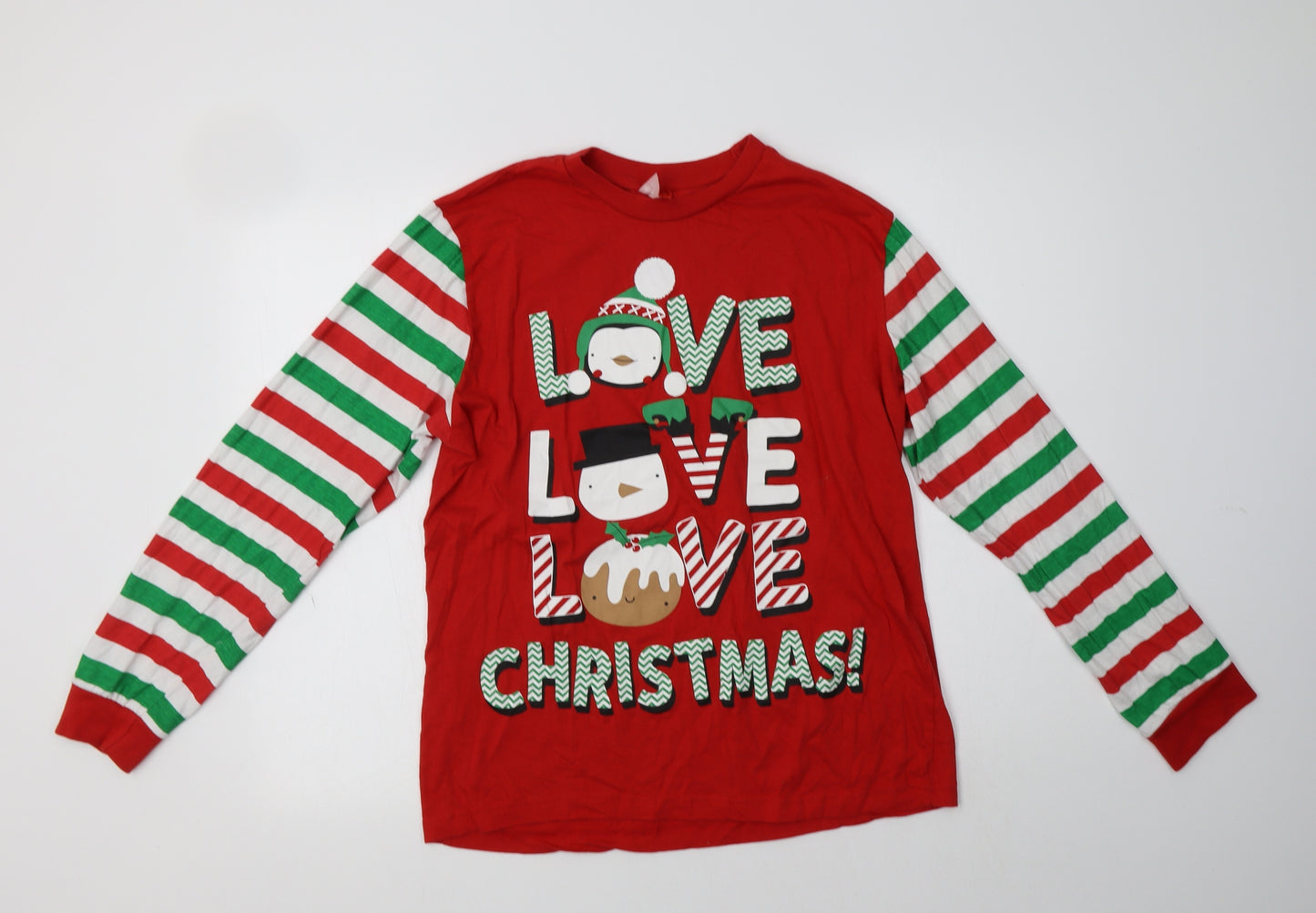 B&M Mens Red Striped Cotton  Pyjama Top Size M   - Christmas Top
