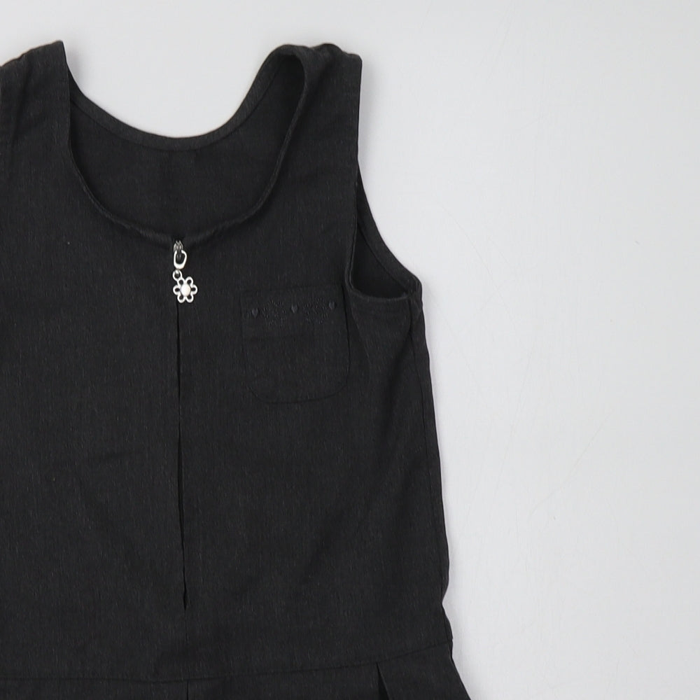 Matalan Girls Grey  Polyester Pinafore/Dungaree Dress  Size 6 Years  Round Neck  - School Wear