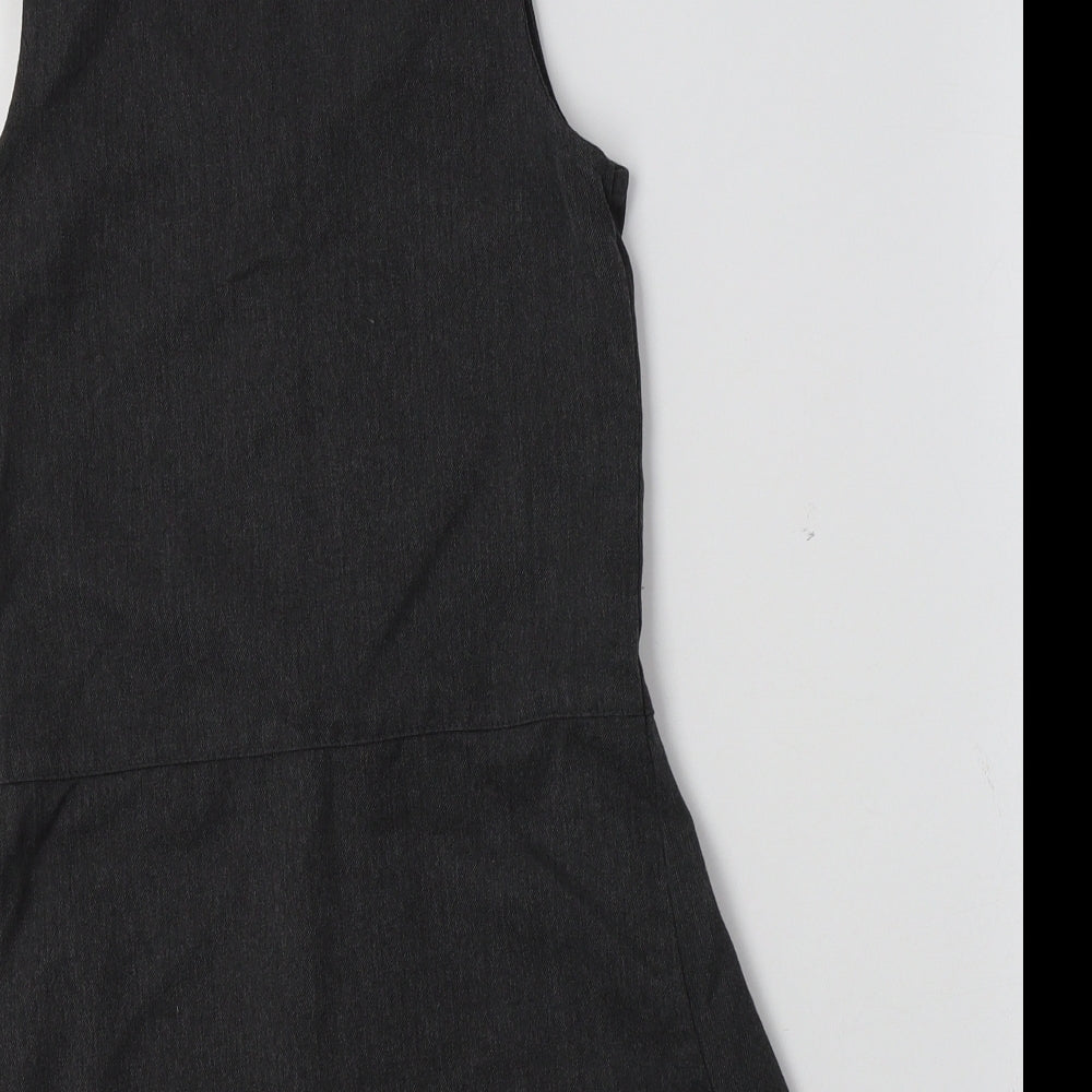 Matalan Girls Grey  Polyester Pinafore/Dungaree Dress  Size 6 Years  Round Neck  - School Wear