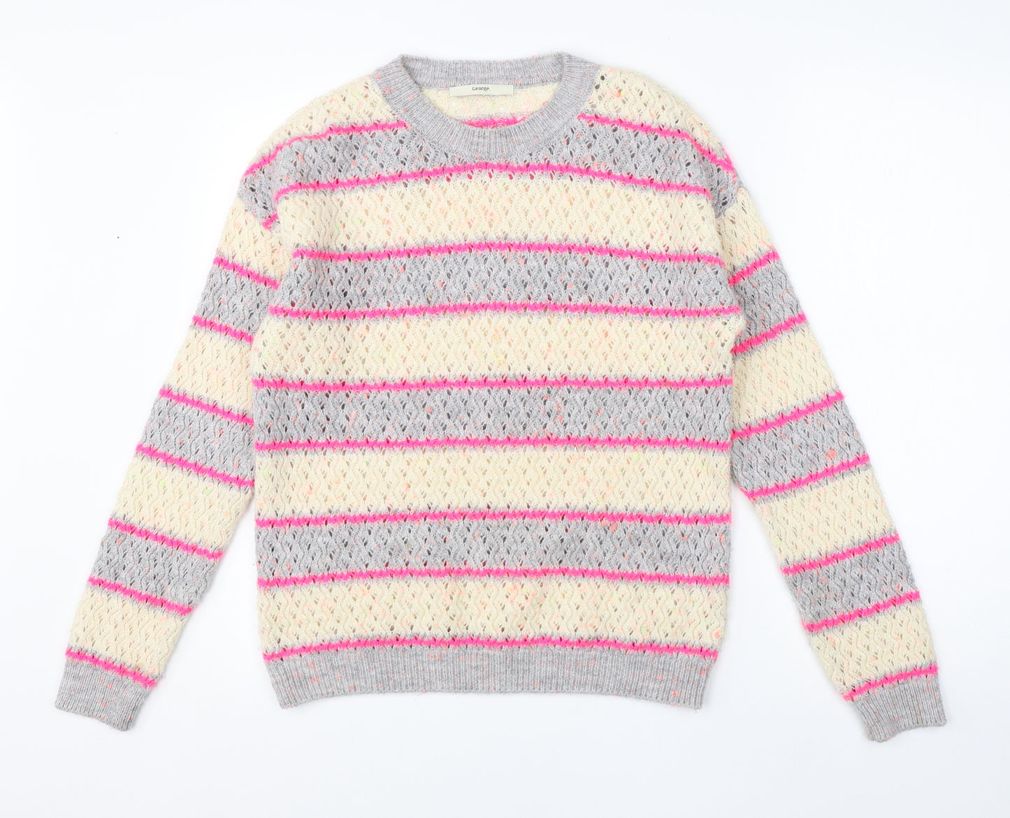 George Womens Multicoloured Round Neck Striped Acrylic Pullover Jumper Size S