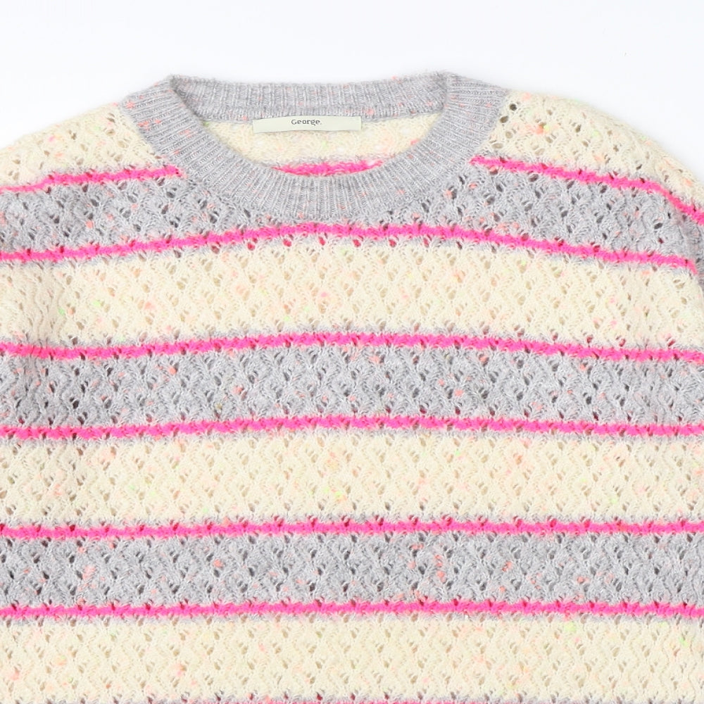 George Womens Multicoloured Round Neck Striped Acrylic Pullover Jumper Size S