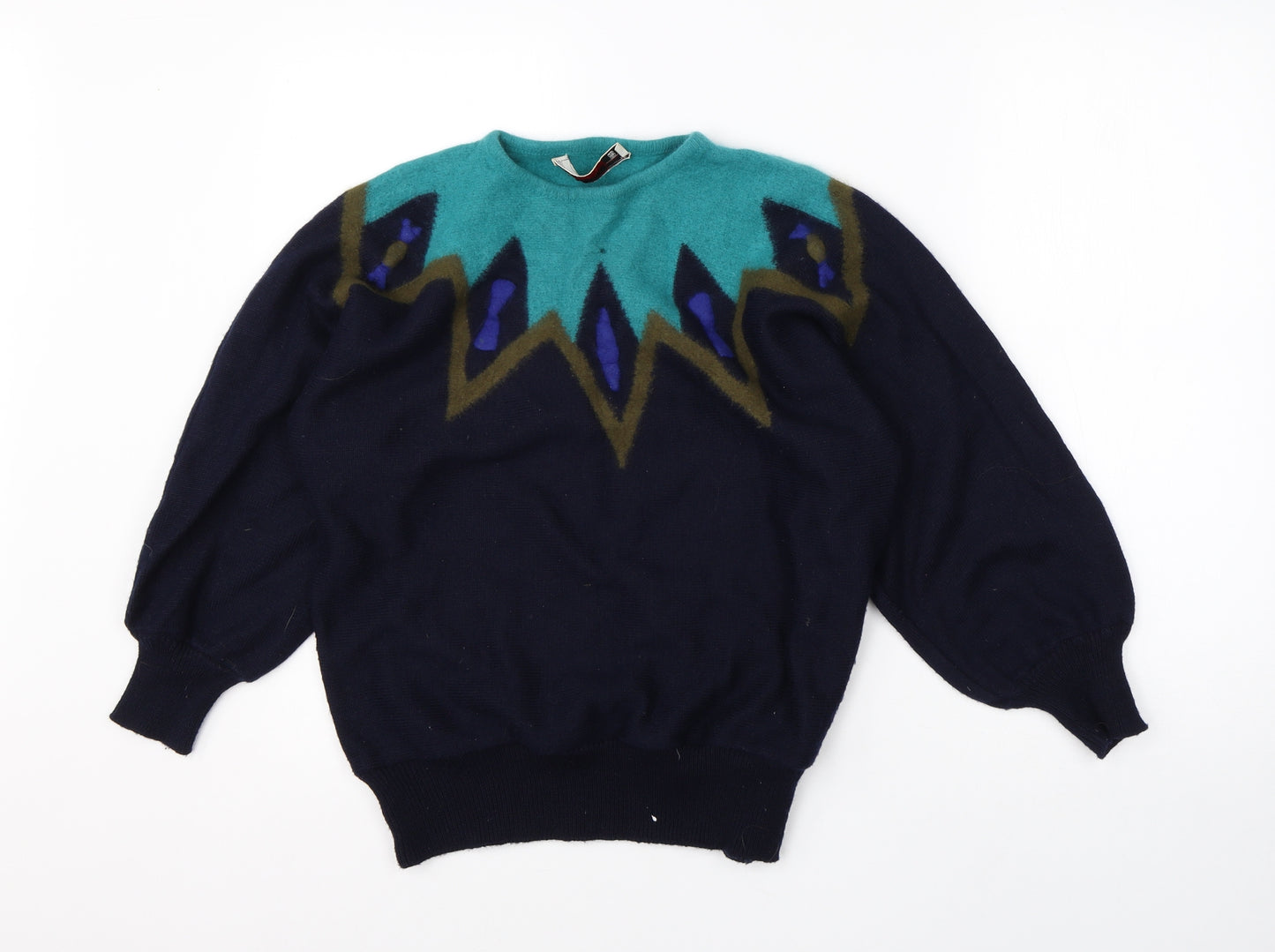 Yarell Womens Blue Round Neck  Wool Pullover Jumper Size 14