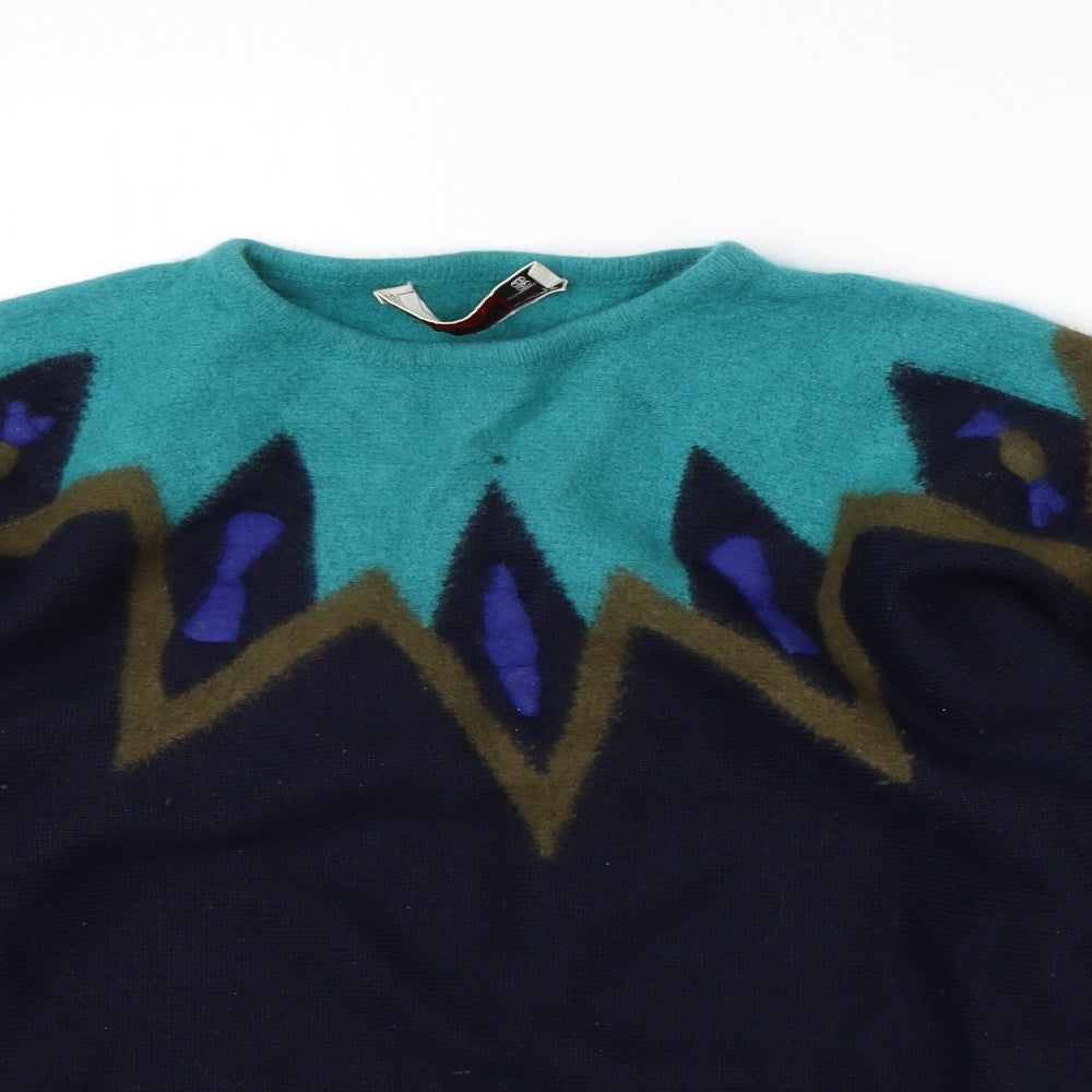 Yarell Womens Blue Round Neck  Wool Pullover Jumper Size 14
