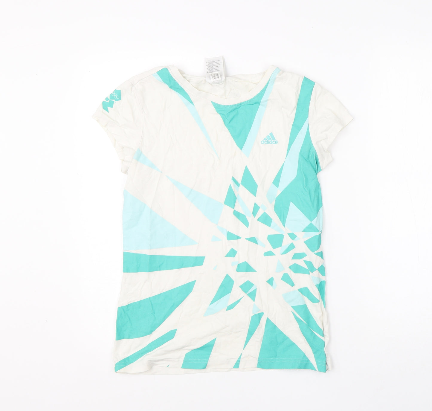 adidas Womens White  Cotton Basic T-Shirt Size 12 Round Neck