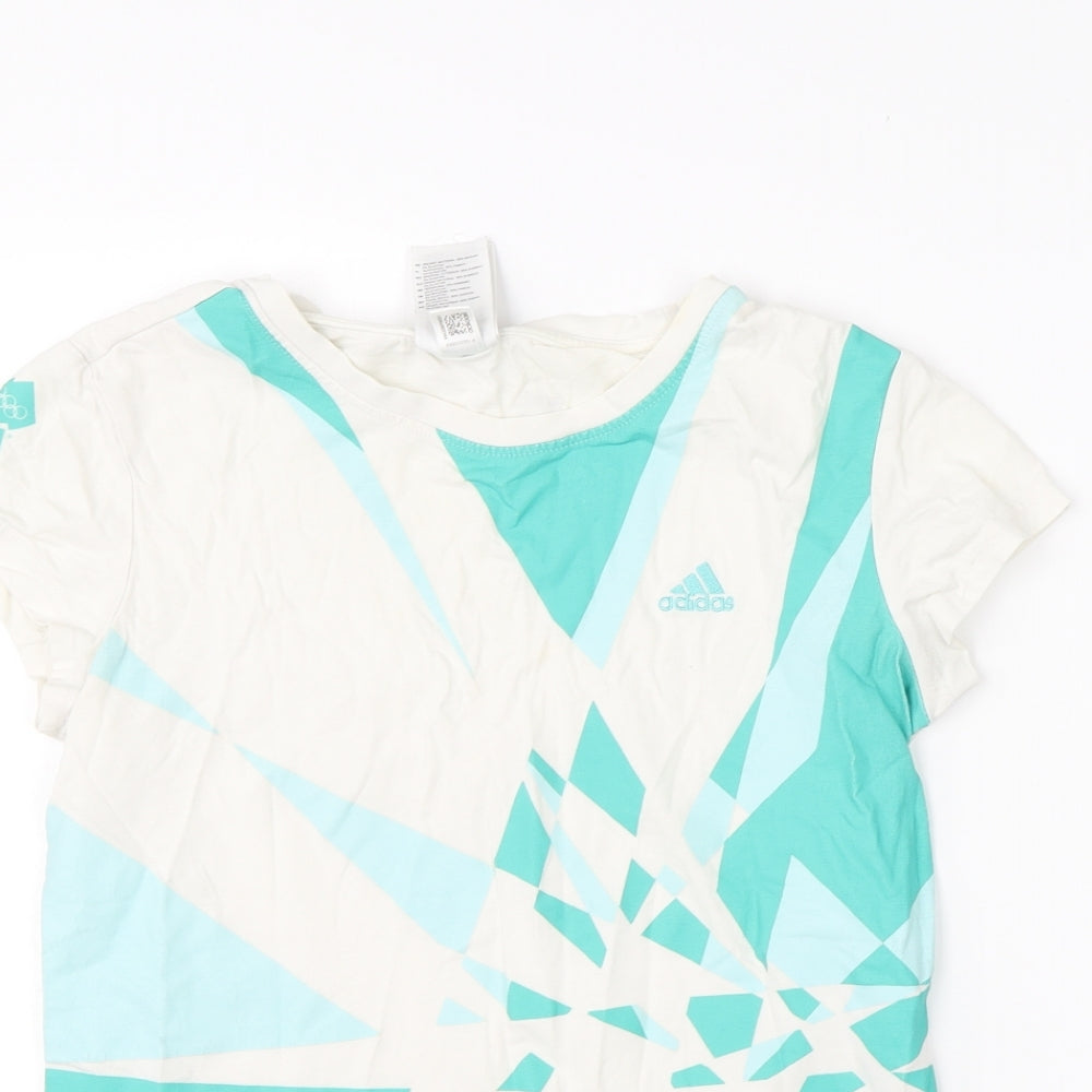 adidas Womens White  Cotton Basic T-Shirt Size 12 Round Neck