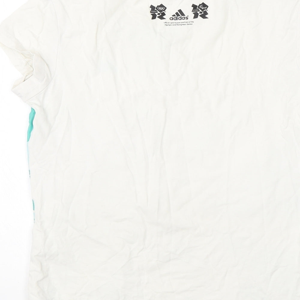 adidas Womens White  Cotton Basic T-Shirt Size 12 Round Neck