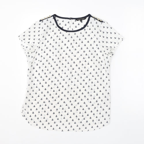 Debenhams Womens White  Polyester Basic Blouse Size 10 Round Neck