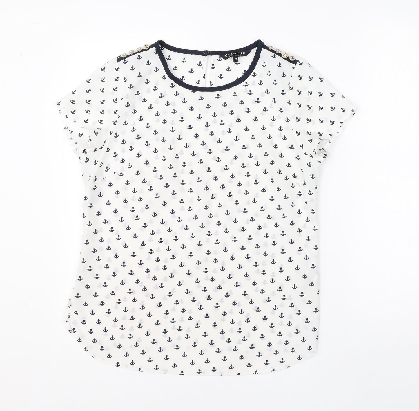 Debenhams Womens White  Polyester Basic Blouse Size 10 Round Neck
