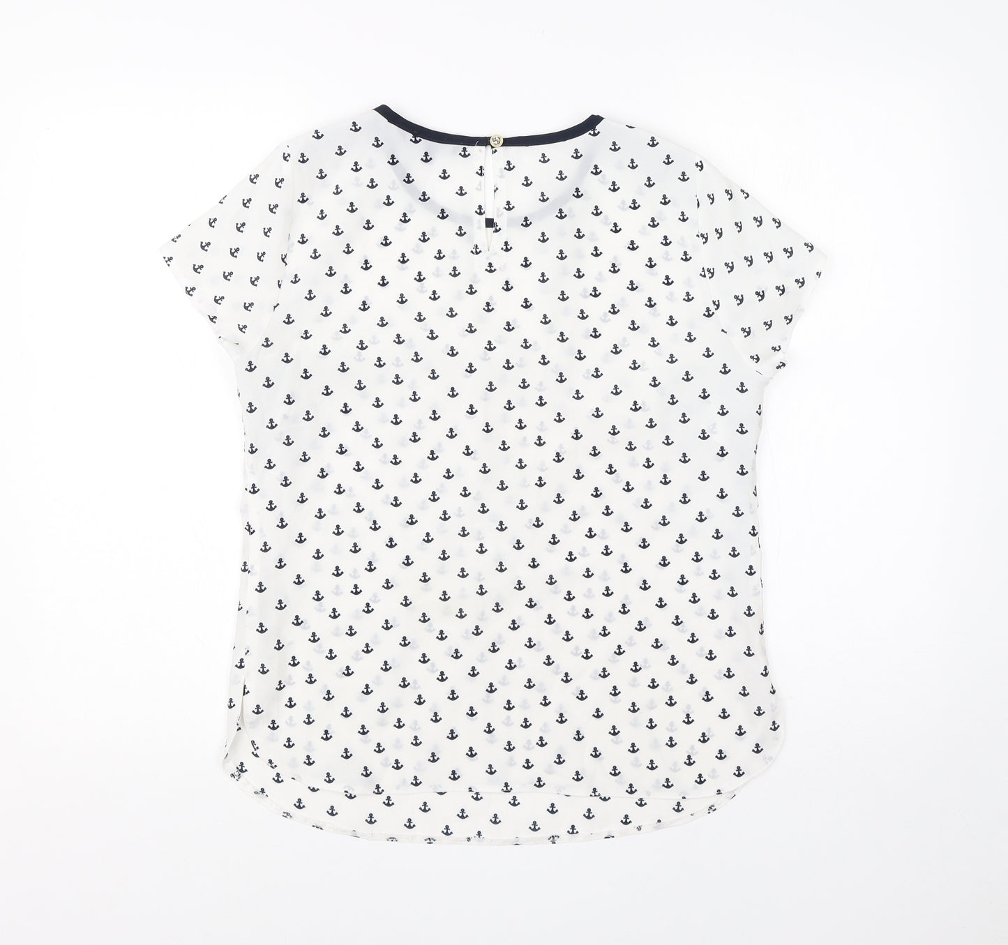 Debenhams Womens White  Polyester Basic Blouse Size 10 Round Neck