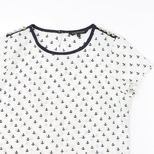 Debenhams Womens White  Polyester Basic Blouse Size 10 Round Neck