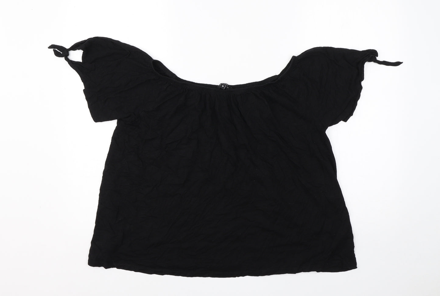 New Look Womens Black  Cotton Basic Blouse Size 10 Round Neck