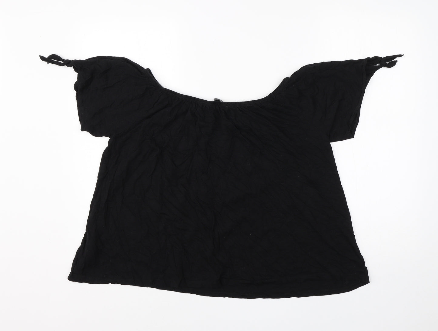 New Look Womens Black  Cotton Basic Blouse Size 10 Round Neck