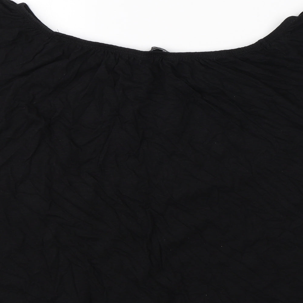 New Look Womens Black  Cotton Basic Blouse Size 10 Round Neck