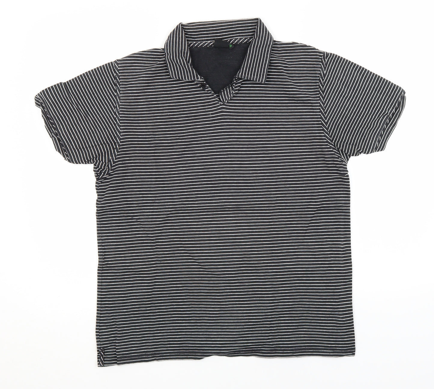 Jasper Conran Mens Black Striped Cotton  T-Shirt Size M Collared