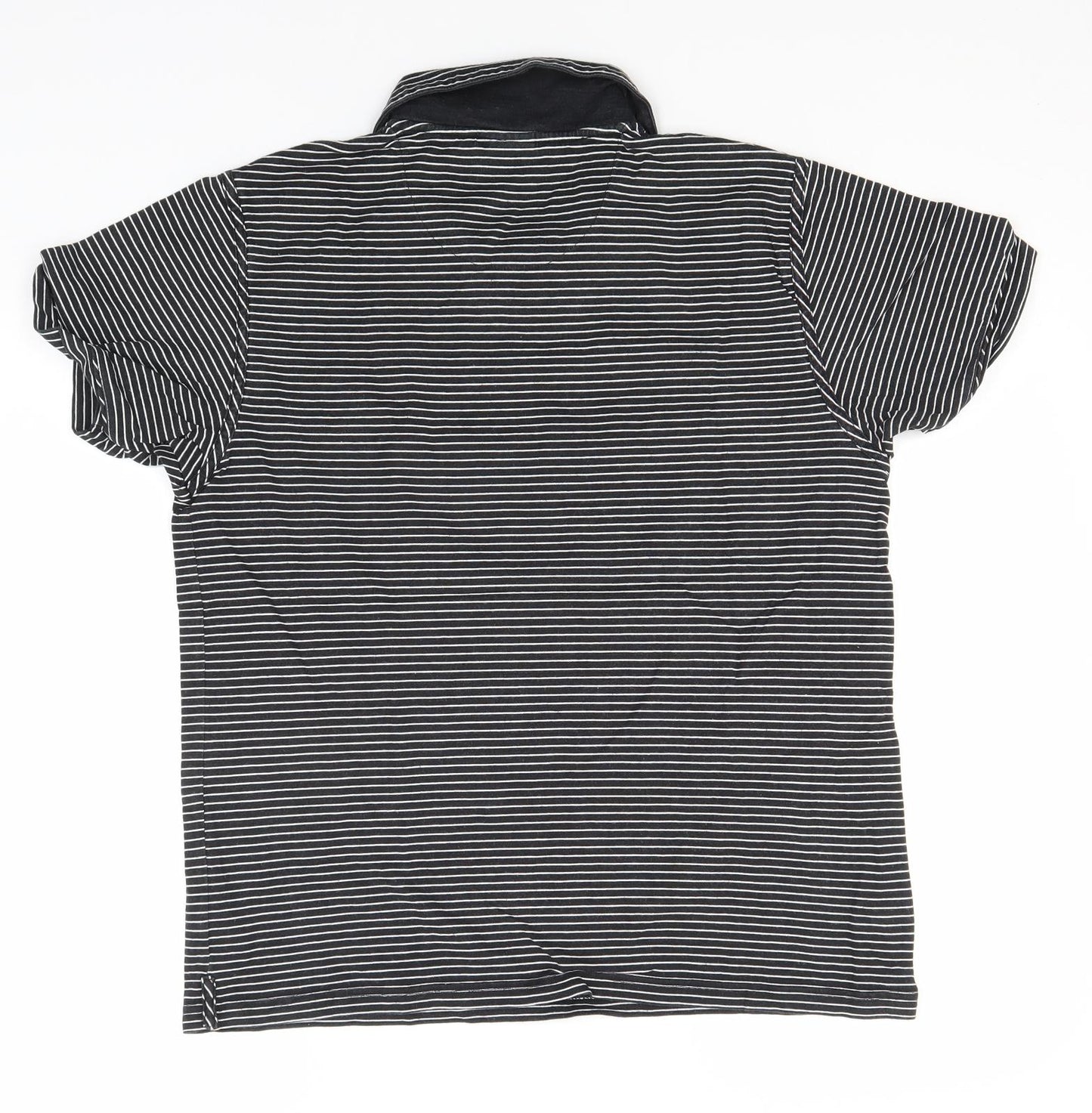 Jasper Conran Mens Black Striped Cotton  T-Shirt Size M Collared