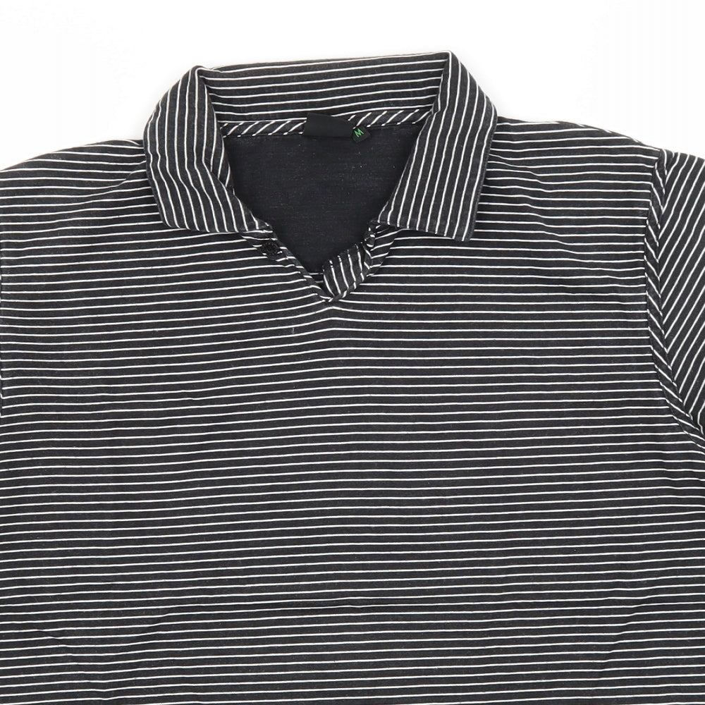 Jasper Conran Mens Black Striped Cotton  T-Shirt Size M Collared