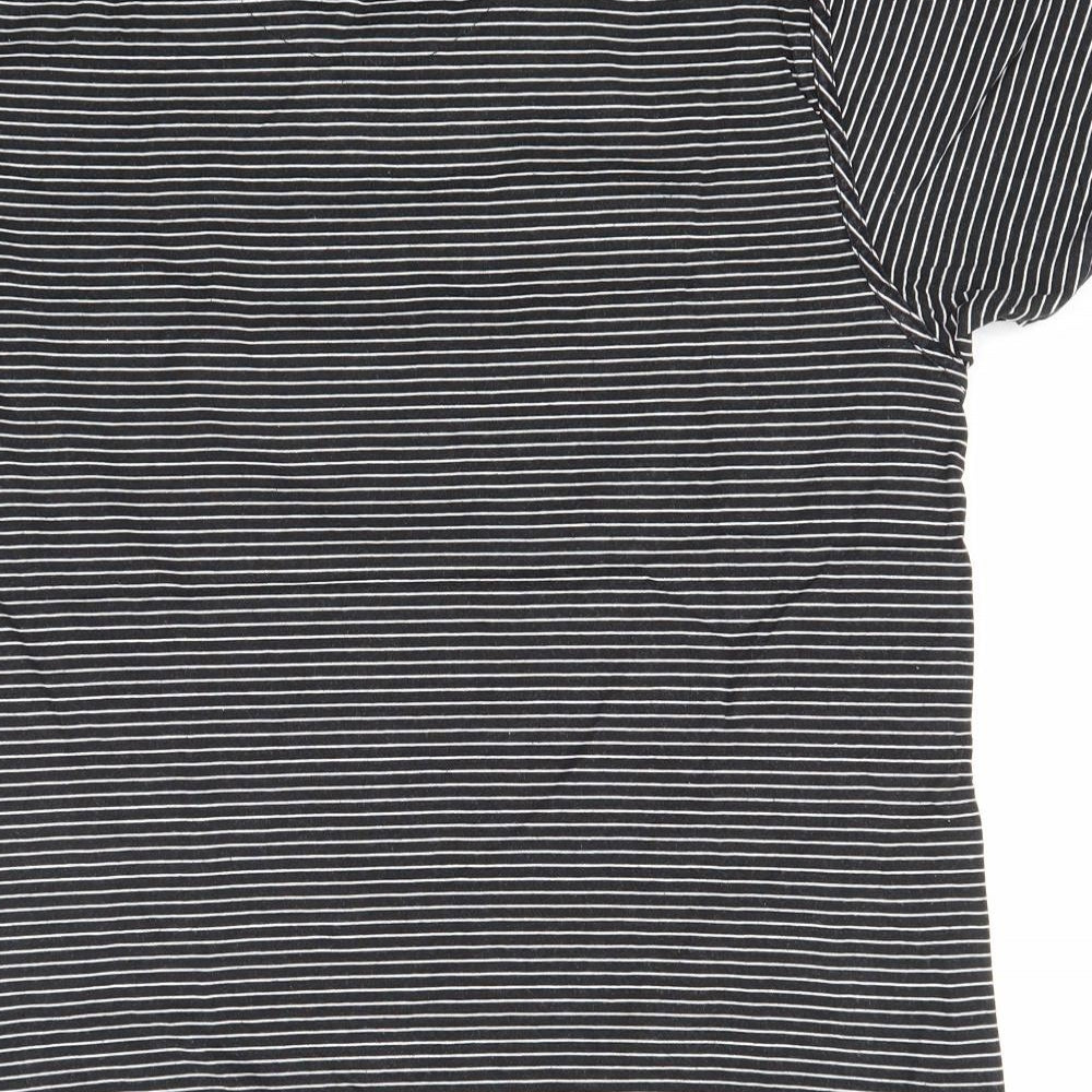 Jasper Conran Mens Black Striped Cotton  T-Shirt Size M Collared