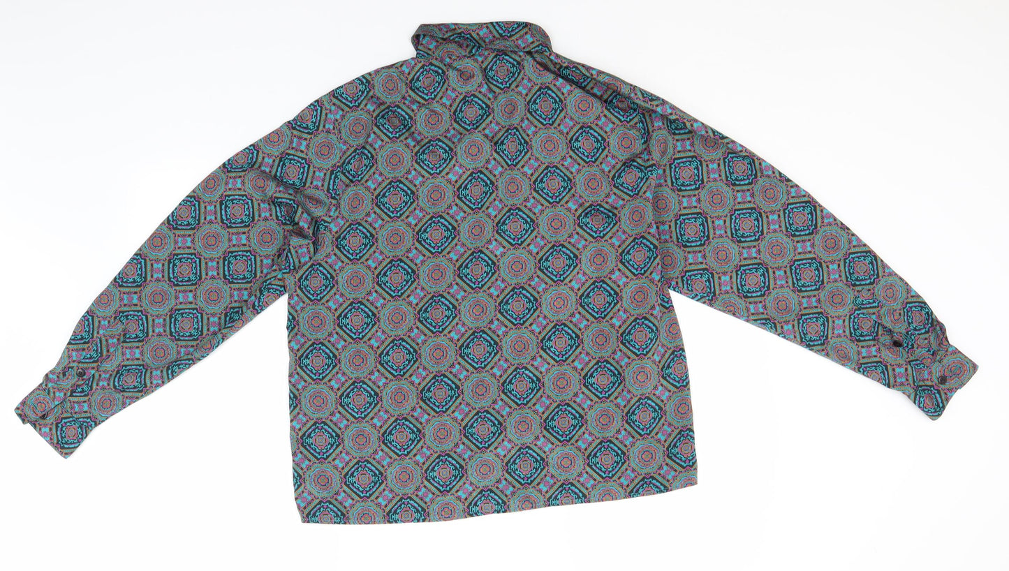 Preworn Womens Green Paisley Polyester Basic Button-Up Size 14 Collared