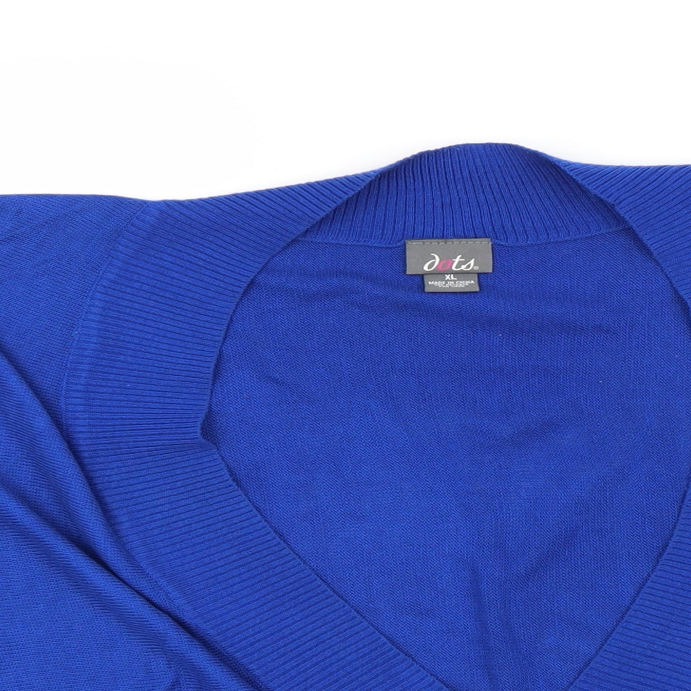 Dots Womens Blue V-Neck  Acrylic Pullover Jumper Size XL