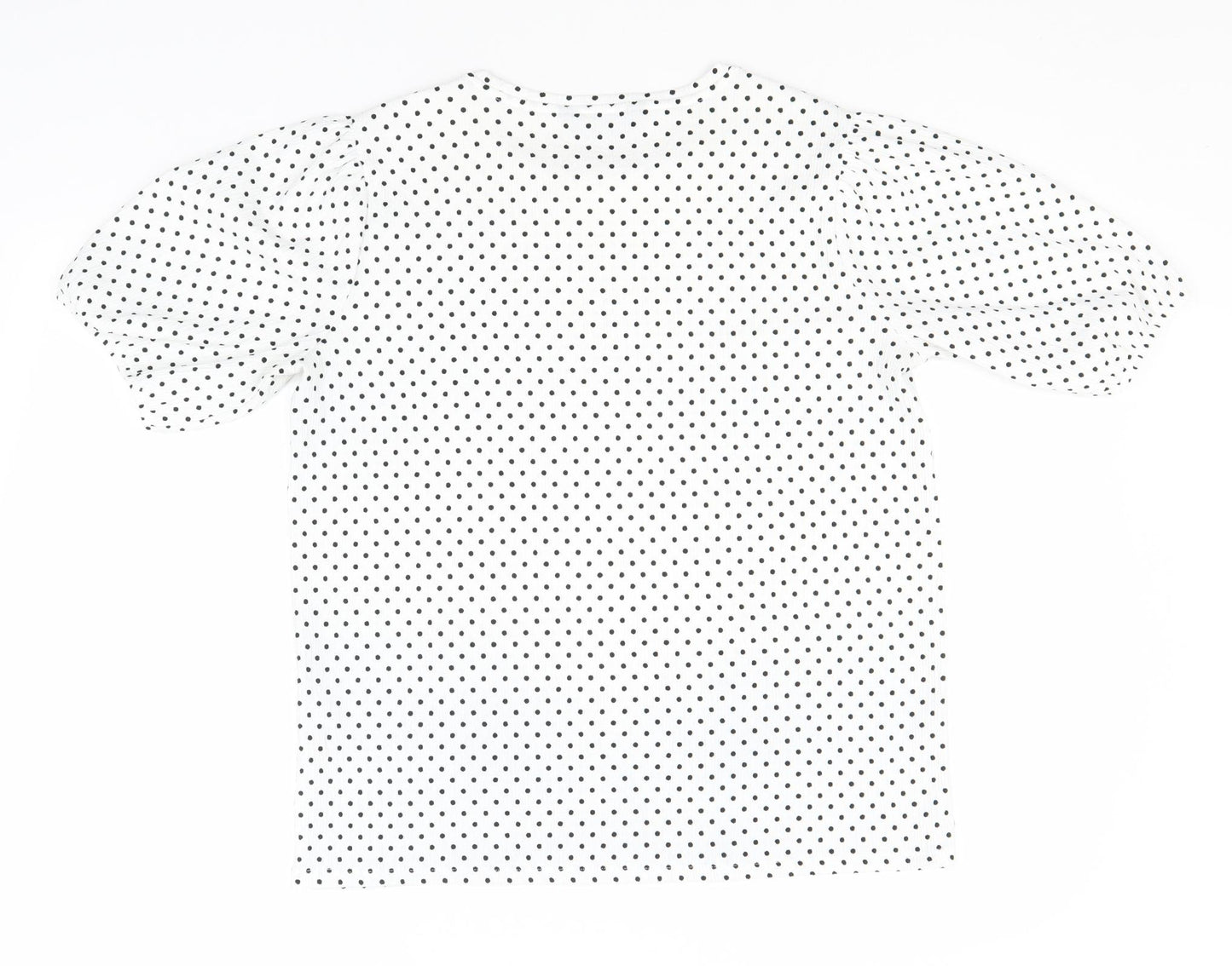 F&F Womens White Polka Dot Polyester Basic T-Shirt Size 14 Round Neck
