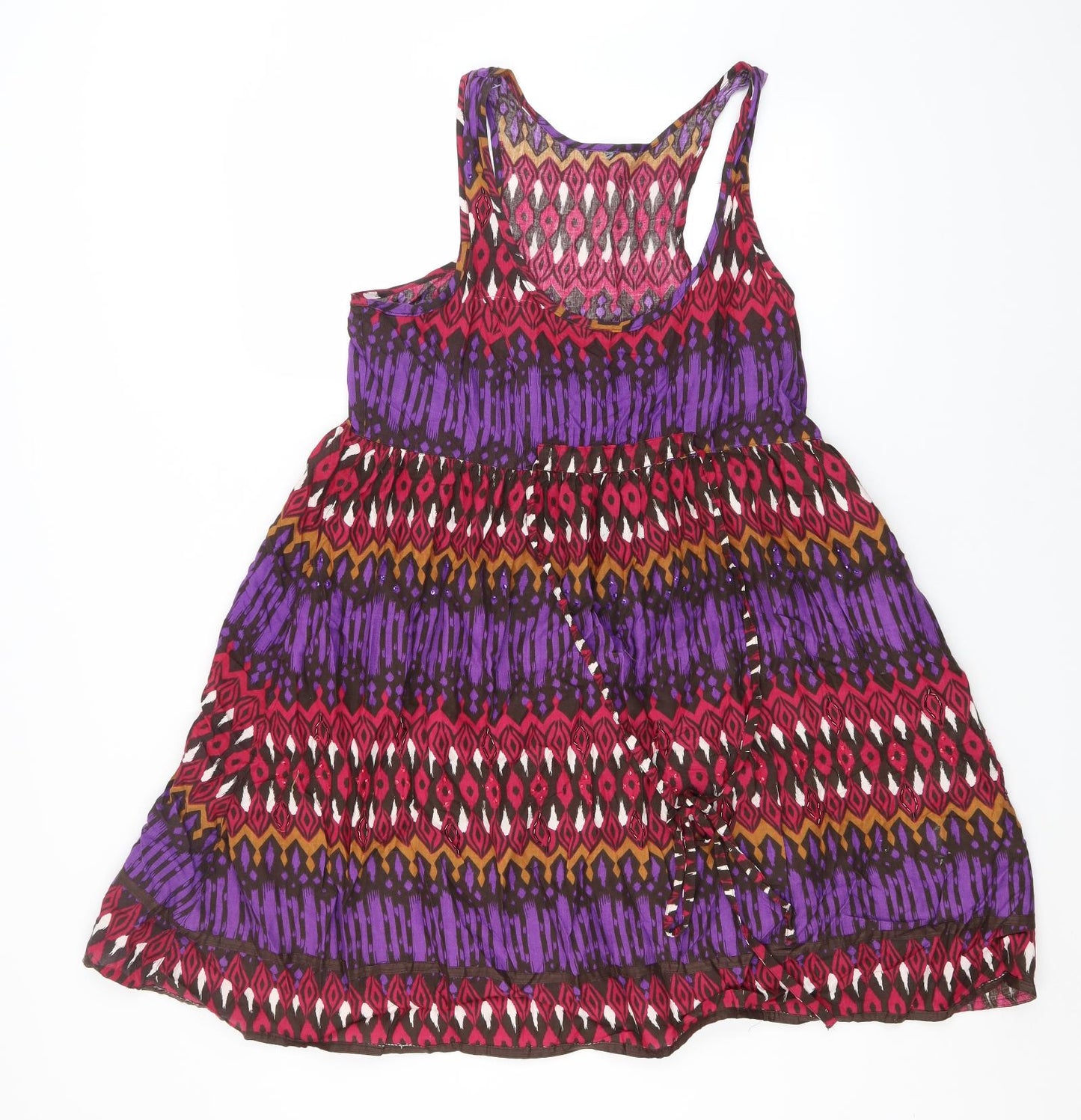 E-vie Womens Multicoloured Geometric Viscose A-Line  Size 12  Round Neck