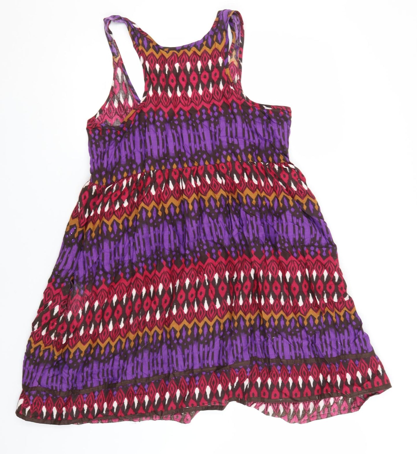 E-vie Womens Multicoloured Geometric Viscose A-Line  Size 12  Round Neck