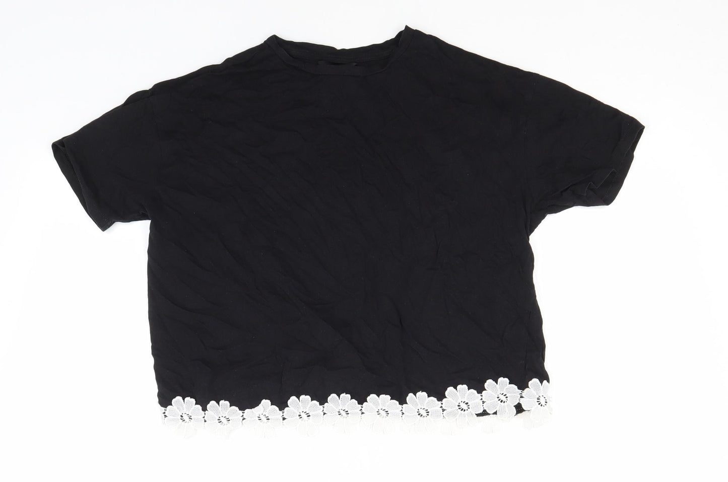 New Look Womens Black  Cotton Basic T-Shirt Size 8 Round Neck