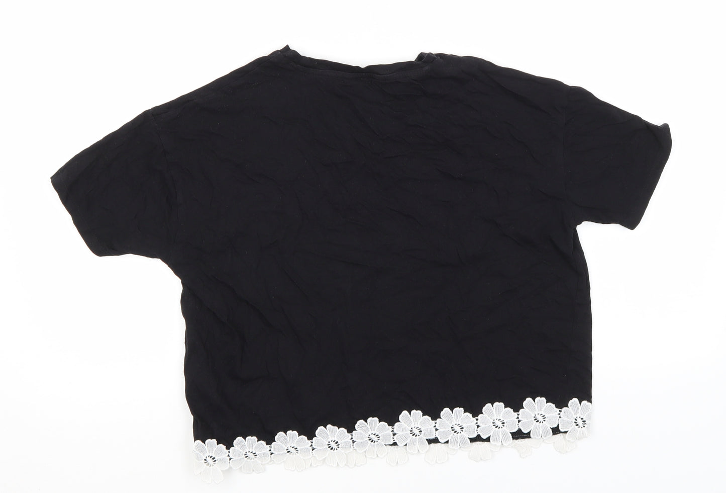 New Look Womens Black  Cotton Basic T-Shirt Size 8 Round Neck